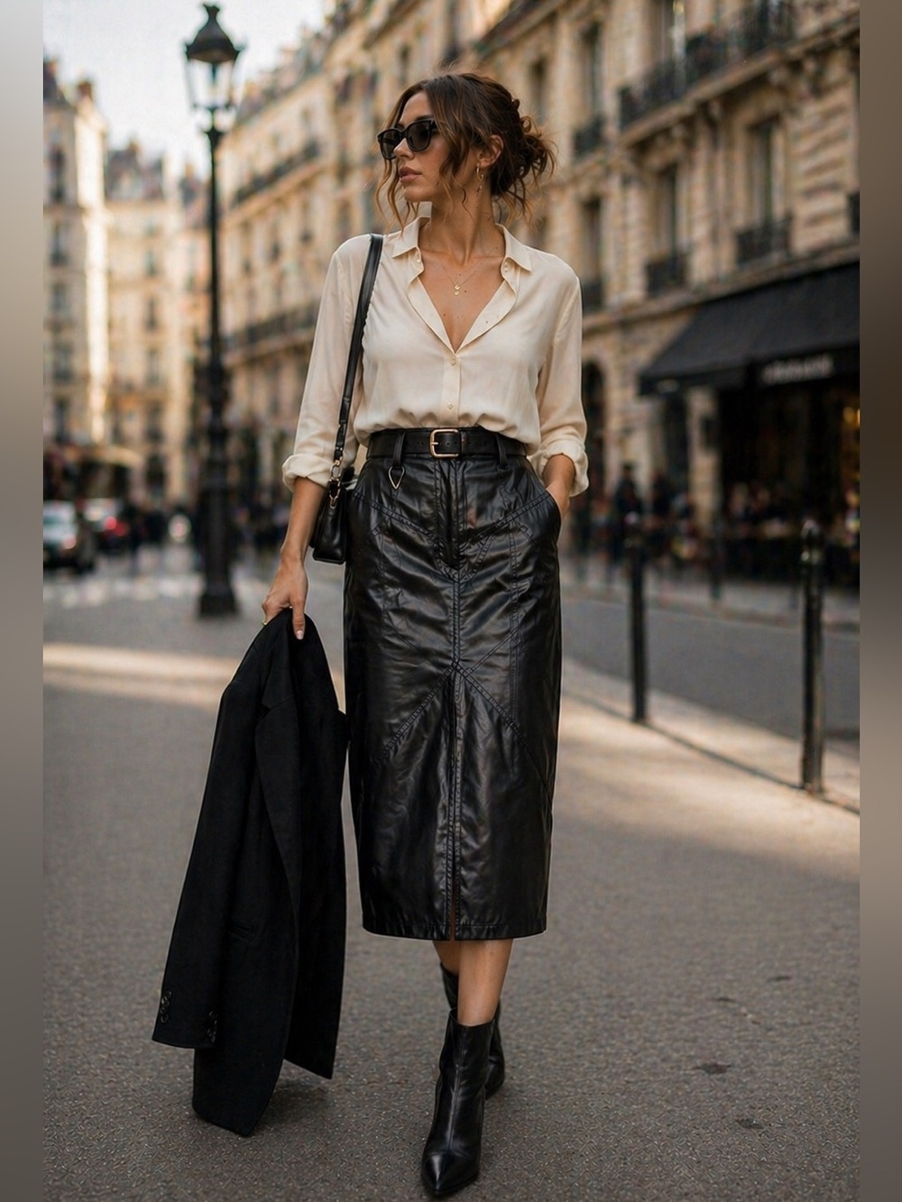 Isabel Marant Étoile Black Coated Midi Pencil Skirt | High Waist